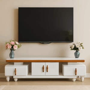 white & gold tv stand